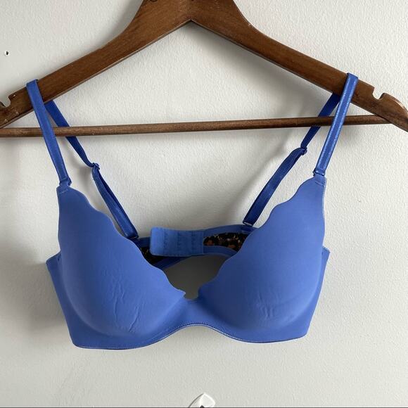 B. Tempt'd | Blue Indigo Scalloped Convertible Push-up Bra Women’s Underwire - Picture 2 of 6